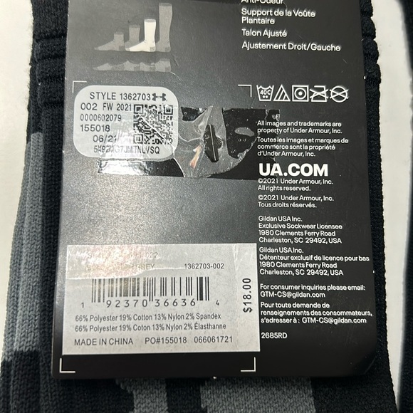 Under Armour Crew Socks UA Playmaker Project Rock 1362703 Black Gray 12-16 NWT - Picture 4 of 5